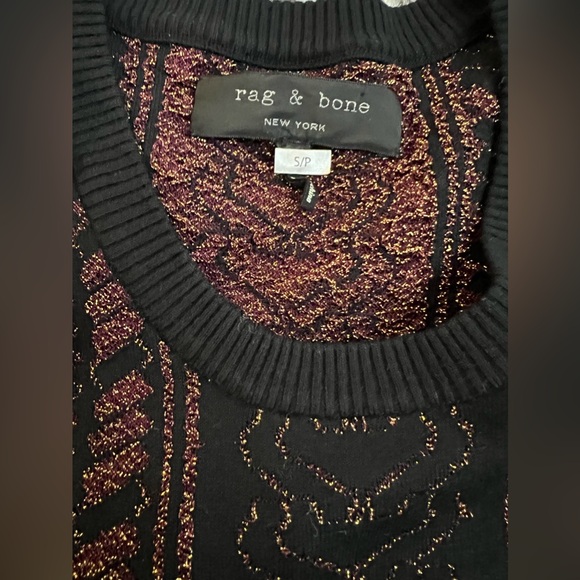 Rag & Bone Pullover Sweater Black Gold Pattern Long Sleeve Size Small - Picture 6 of 7